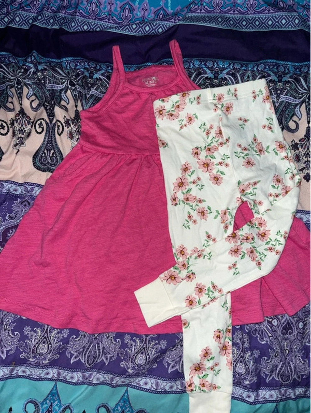 Girls 3t pink dress and cream leggings